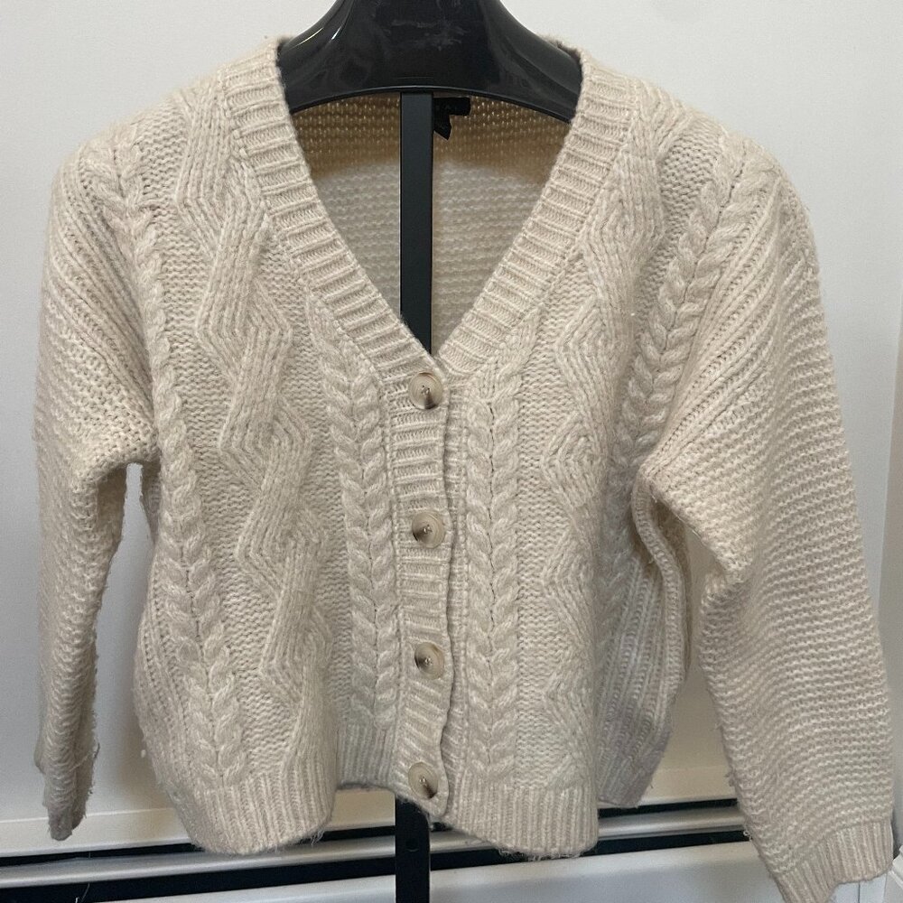 Tribal beige V-neck cable-knit cardigan